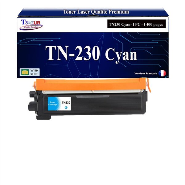 T3AZUR - Toner compatible avec Brother TN230 pour Brother HL-3040CN HL-3045CN HL-3070CW HL-3075CW DCP-9010CN MFC-9120CN MFC-9125CN MFC-9320CW MFC-9325CW - Cyan