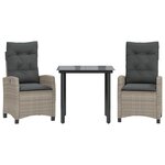 vidaXL Ensemble à manger de jardin 3Pièces coussins gris clair poly rotin