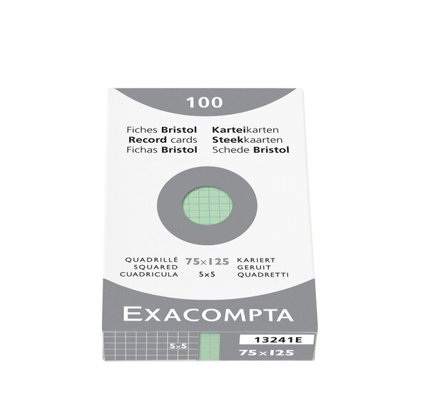 Etui de 100 Fiches BRISTOL 75x125 mm Quad 5X5 Vert EXACOMPTA