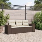 vidaXL Salon de jardin avec coussins 3 Pièces marron résine tressée