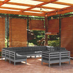 vidaXL Salon de jardin 11 Pièces avec coussins Gris Bois de pin solide