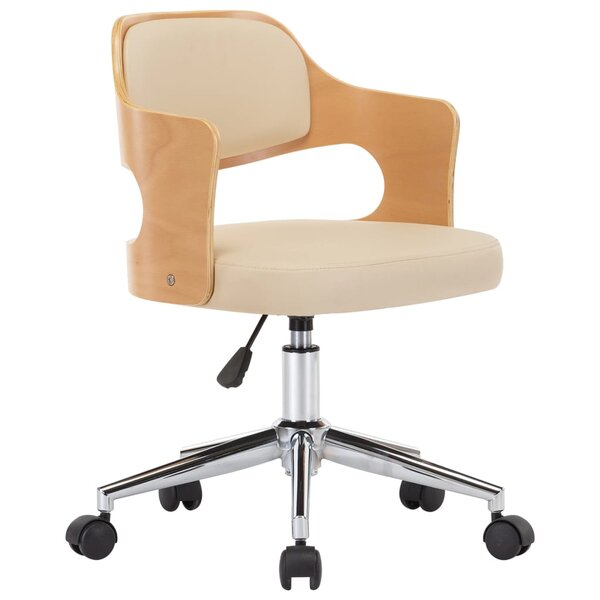 vidaXL Chaise pivotante de bureau Crème Bois courbé et similicuir
