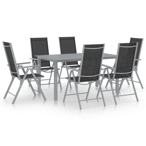 vidaXL Ensemble à manger de jardin 7 Pièces aluminium argenté et noir