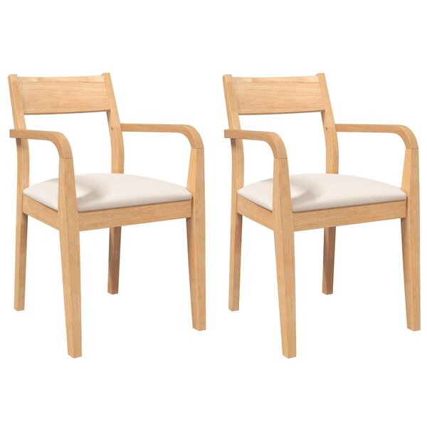 vidaXL Chaises à manger coussins 2 Pièces naturel bois massif caoutchouc