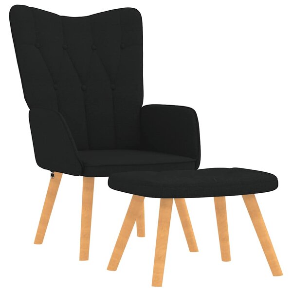 vidaXL Chaise de relaxation avec tabouret Noir Tissu