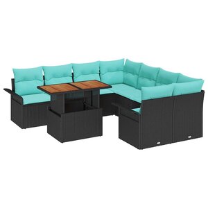 vidaXL Ensemble de canapé de jardin 9 Pièces Noir Poly rotin