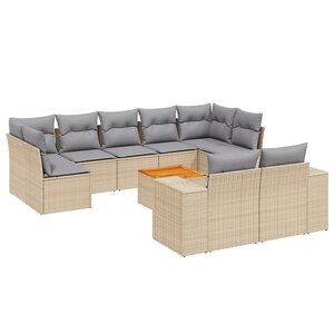 vidaXL Salon de jardin avec coussins 10 Pièces beige résine tressée