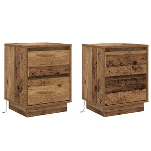 vidaXL Tables de Chevet avec Lumières LED 2 Pièces Bois Vieilli 39x34.5x50 cm