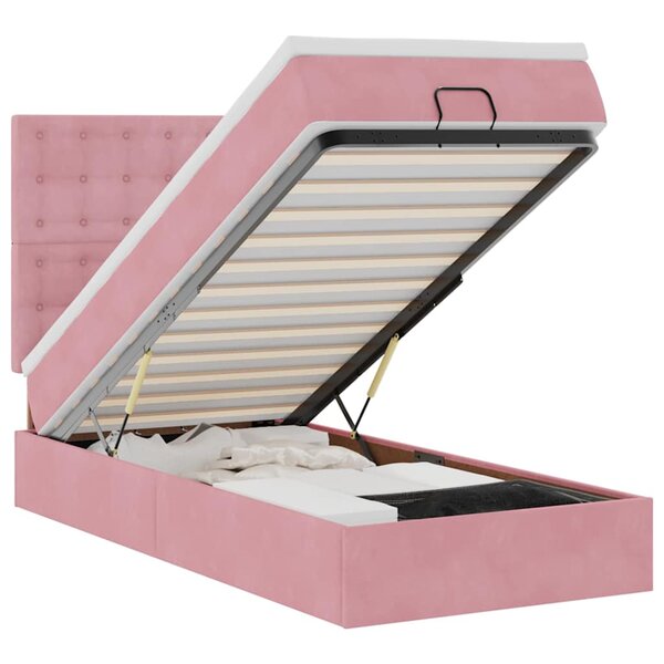 vidaXL Cadre de lit ottoman avec matelas rose 100x200 cm velours