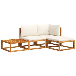 vidaXL Ensemble de canapés de jardin 4 pièces avec coussins en bois d'acacia et rotin
