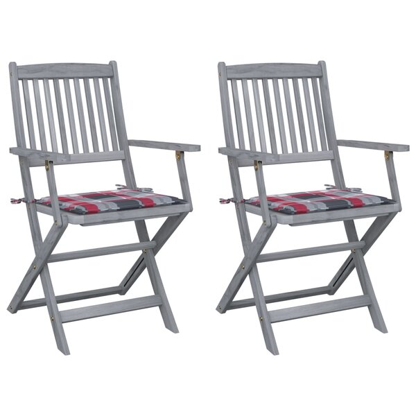 vidaXL Chaises pliables d'extérieur 2 Pièces avec coussins Bois d'acacia