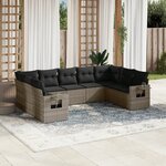 vidaXL Salon de jardin 9 Pièces avec coussins gris résine tressée