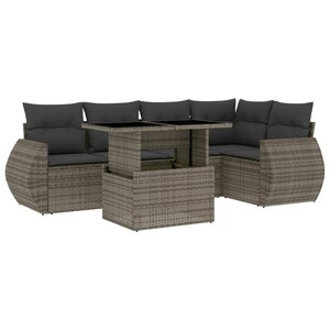 vidaXL Salon de jardin 6 Pièces avec coussins gris résine tressée