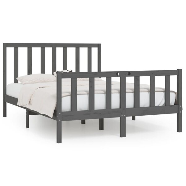 vidaXL Cadre de lit Gris Bois massif 150x200 cm Très grand