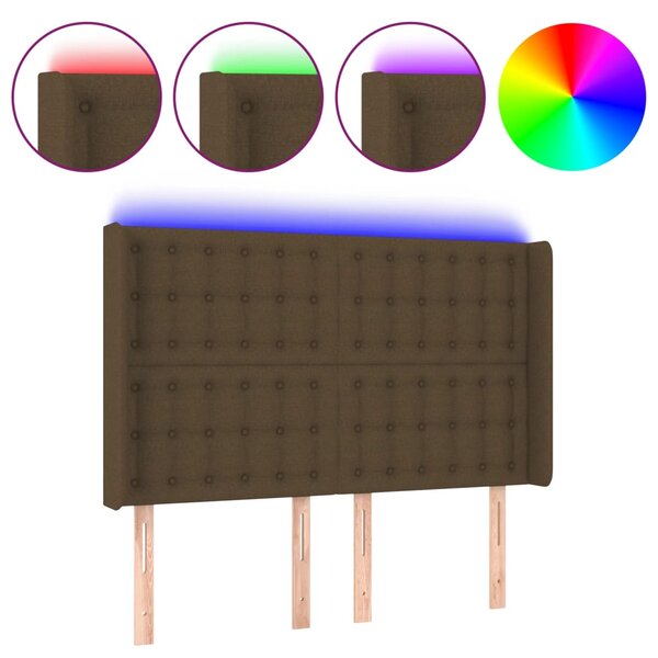 vidaXL Tête de lit à LED Marron foncé 147x16x118/128 cm Tissu