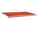 vidaXL Auvent automatique capteur de vent LED 600x300 cm Orange marron