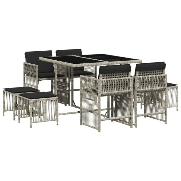 vidaXL Ensemble à manger de jardin et coussins 9 Pièces gris clair rotin