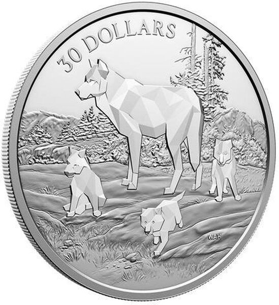 Pièce de monnaie en Argent 30 Dollars g 62.69 Millésime 2024 Multifaceted Animal Family TIMBER WOLVES