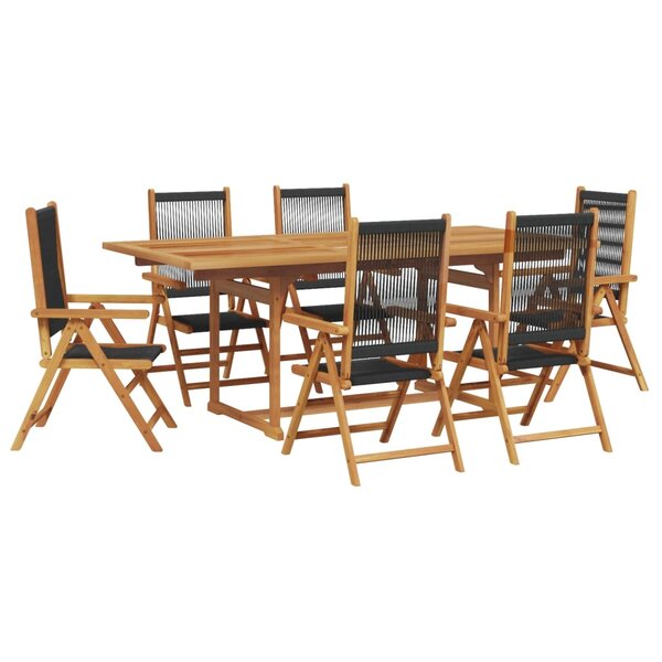 vidaXL Ensemble à Manger de jardin 7Pièces noir polypropylène bois massif