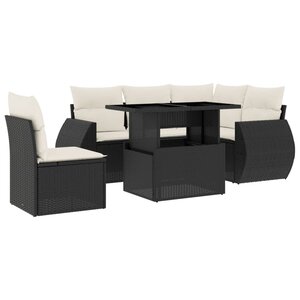 vidaXL Salon de jardin 6 Pièces avec coussins noir résine tressée