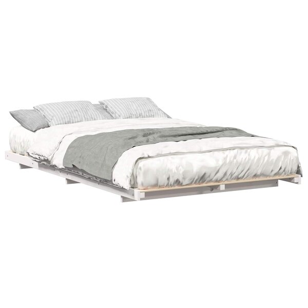 vidaXL Cadre de lit surélevé Blanc 135 x 190 cm Bois massif en pin