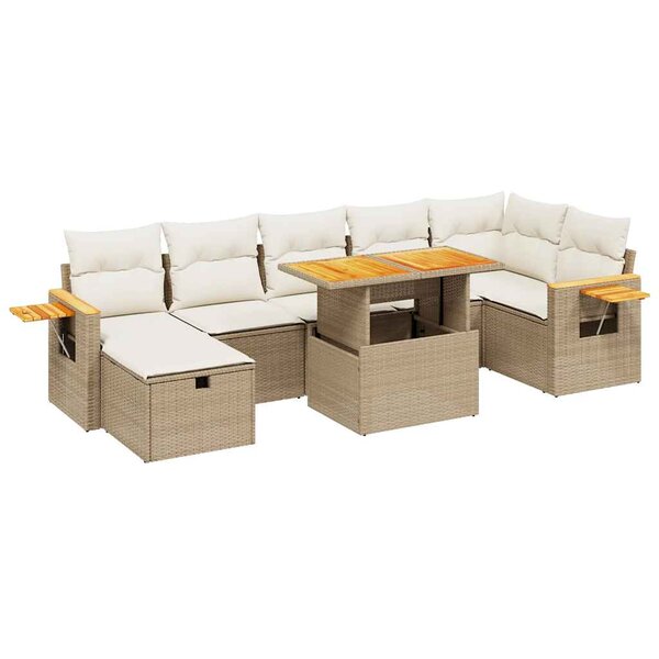 vidaXL Salon de jardin avec coussins 8 Pièces beige résine tressée