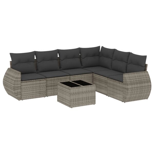 vidaXL Salon de jardin avec coussins 7 Pièces gris résine tressée