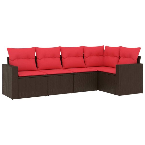 vidaXL Salon de jardin avec coussins 5 Pièces marron résine tressée