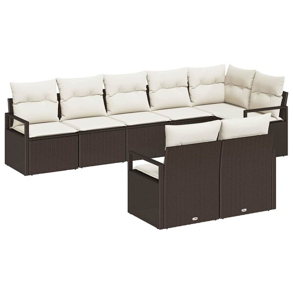 vidaXL Ensemble de canapé de jardin 8 Pièces Marron Poly rotin