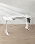 Bureau assis debout électrique 70 x 160 x (72-120) cm table réglable en hauteur mémoire 4 hauteurs pochette cadre en acier dessus épais blanc 12_0004549