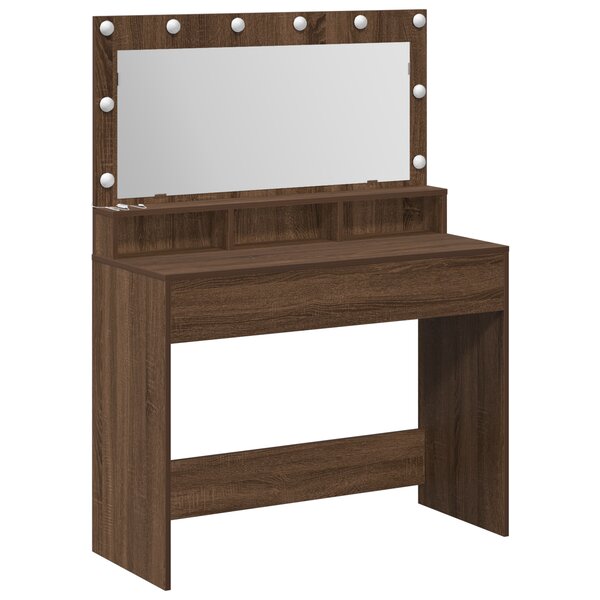 Table de maquillage vidaXL avec éclairage LED en chêne brun 100x41x135 cm