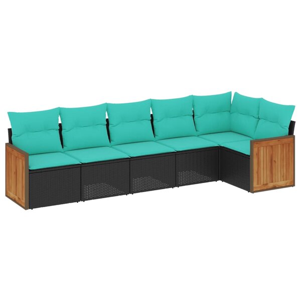 vidaXL Salon de jardin 6 Pièces avec coussins noir résine tressée