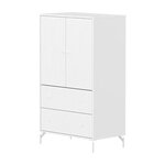 Flexa SAGA Armoire 2 portes et 2 tiroirs a facades rainurees Blanche Pieds metalliques et boutons blancs