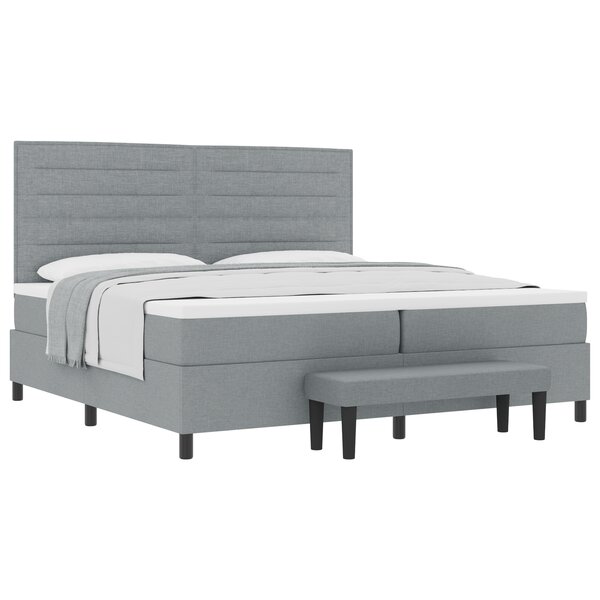 vidaXL Lit Box Spring avec matelas et banc gris clair 200x200 cm tissu