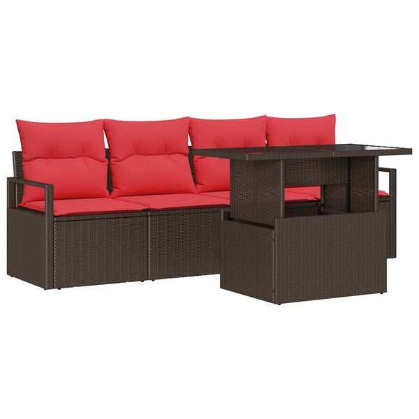 vidaXL Ensemble de canapé de jardin 5 Pièces Marron Poly rotin