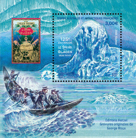 Bloc de 1 timbre TAAF - 125ème anniversaire - Le Sphynx des Glaces - Jules Verne