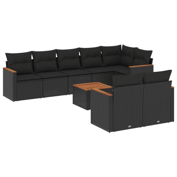 vidaXL Salon de jardin 9 Pièces avec coussins noir résine tressée