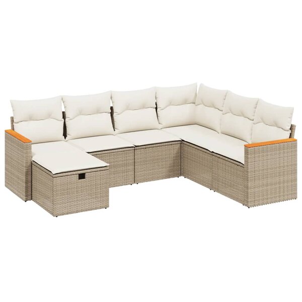 vidaXL Salon de jardin avec coussins 7 Pièces beige résine tressée