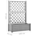 vidaXL Jardinière avec treillis 100x43x142 cm PP Gris pierre