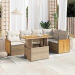 vidaXL Salon de jardin 6 Pièces avec coussins beige résine tressée acacia