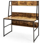 Bureau avec niche et bibliothèque table d'étude de 120 cm table de travail pour ordinateur portable peu encombrant marron rustique 20_0007969