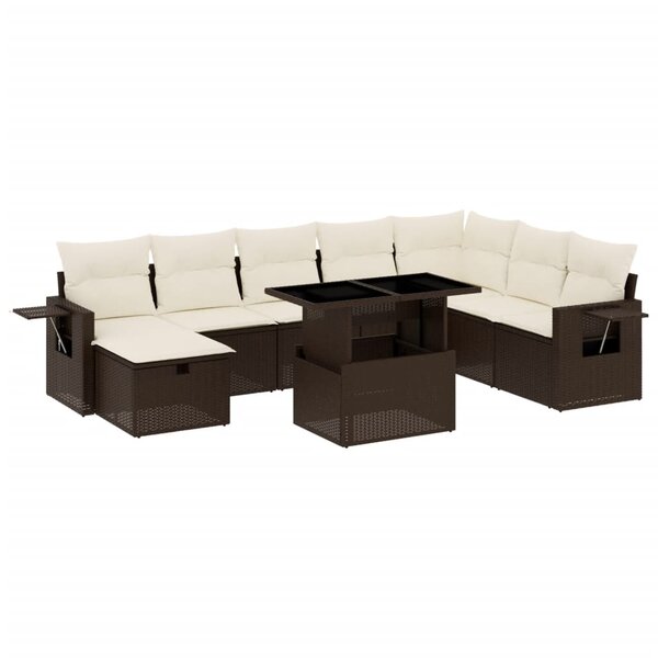 vidaXL Salon de jardin avec coussins 9 Pièces marron résine tressée
