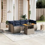 vidaXL Salon de jardin 7 Pièces avec coussins gris résine tressée