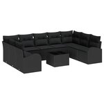 vidaXL Ensemble de canapé de jardin avec coussin 10 Pièces Noir polyrotin