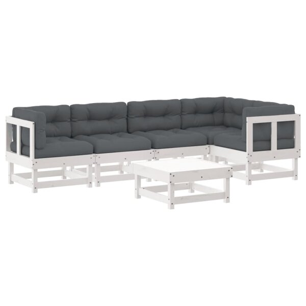 vidaXL Salon de jardin 6 Pièces avec coussins blanc bois massif