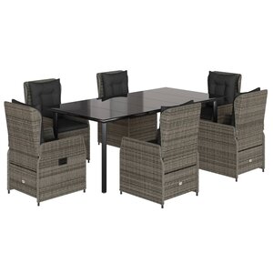 vidaXL Ensemble à manger de jardin et coussins 7 Pièces gris rotin