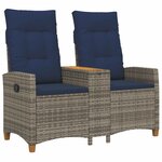 vidaXL Banc inclinable avec table 2 -Seater 126 x 65 x 112 cm