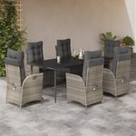 vidaXL Ensemble à manger de jardin et coussins 7 Pièces gris clair rotin
