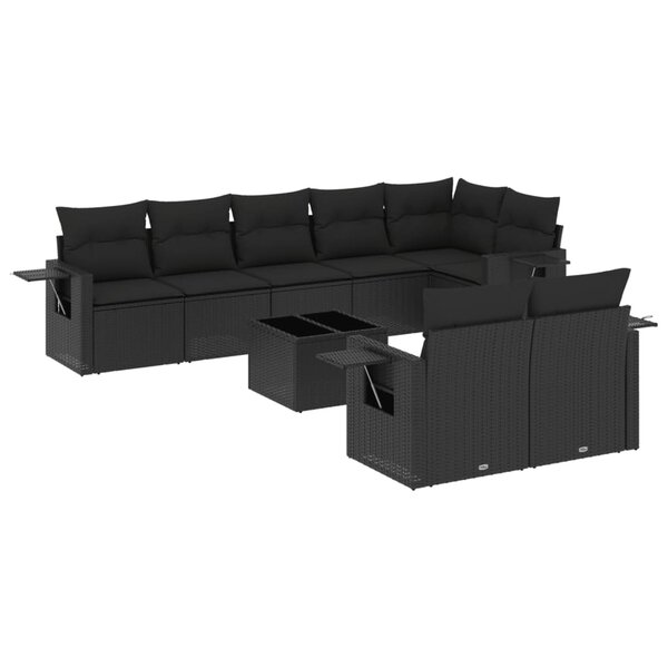 vidaXL Salon de jardin 9 Pièces avec coussins noir résine tressée