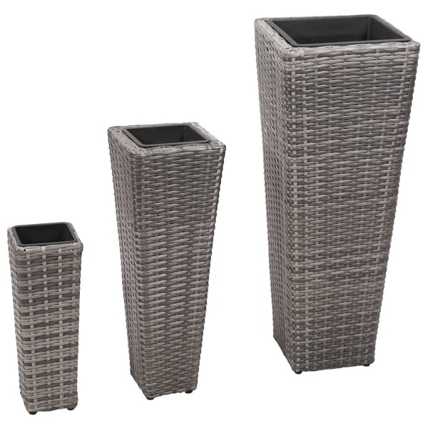 vidaXL Lits surélevés de jardin 3 Pièces Résine tressée Gris